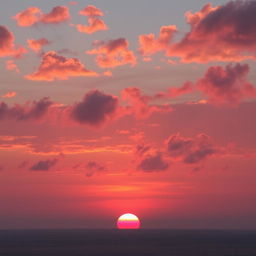 A breathtaking sunset scene with vibrant orange, pink, and purple hues painting the sky