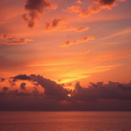 A breathtaking sunset scene with vibrant orange, pink, and purple hues painting the sky