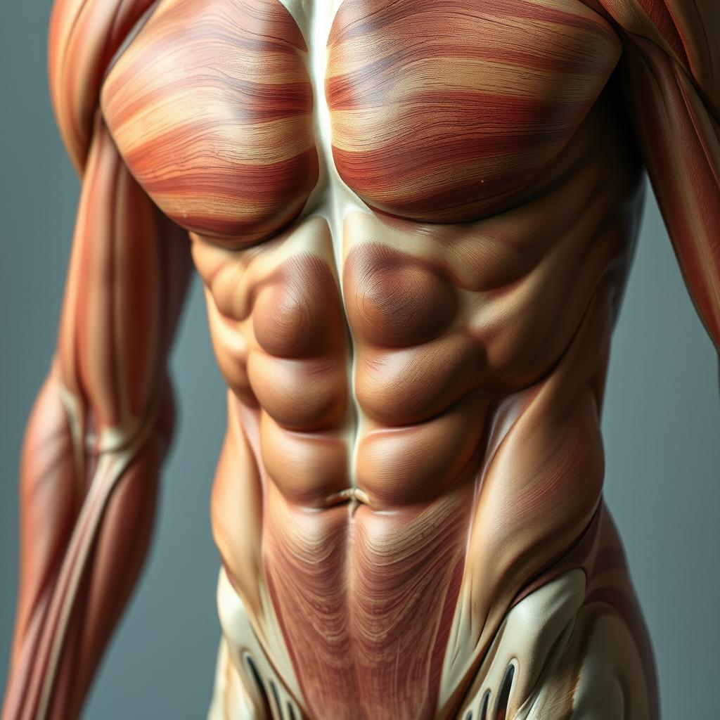 A highly detailed and artistic representation of male anatomy, focusing on the muscular structure and form