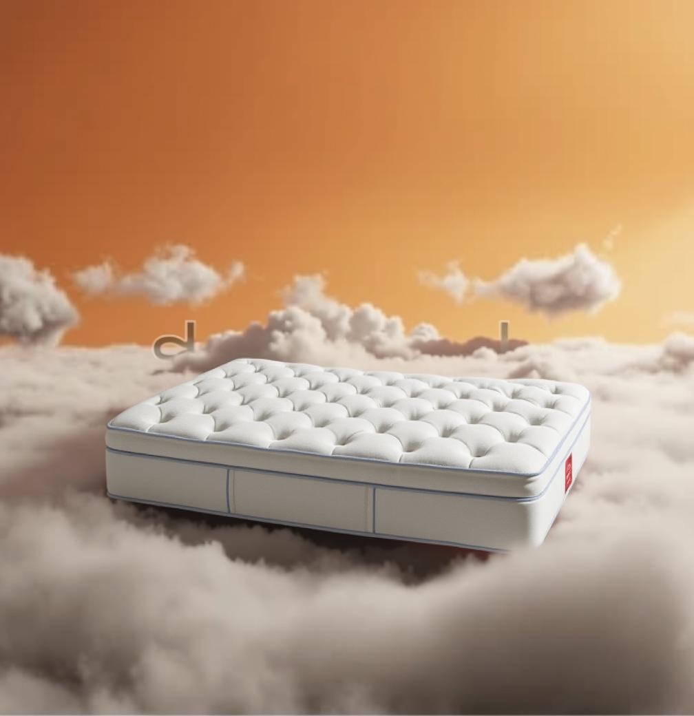 A luxurious, fluffy mattress floating above soft, pillowy clouds
