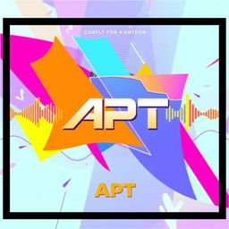 A vibrant and dynamic album cover for the song 'APT', featuring an abstract design with bright geometric shapes and a blend of colors that evoke energy and excitement