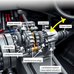 A detailed illustration of a mechanical system designed for manual gearboxes in heavy and medium vehicles, showcasing how it enables gear shifting without the need to engage the clutch