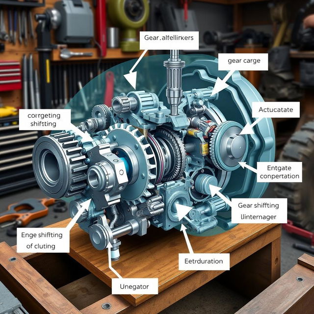 A detailed illustration of a mechanical system designed for manual gearboxes in heavy and medium vehicles, showcasing how it enables gear shifting without the need to engage the clutch