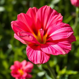 A close-up of a vibrant flower in full bloom, showcasing intricate petal details and vivid colors