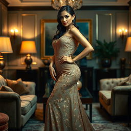 A stylized representation of a glamorous Bollywood actress inspired by Deepika Padukone, embodying elegance and charm