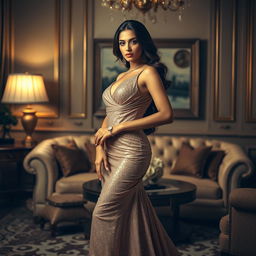 A stylized representation of a glamorous Bollywood actress inspired by Deepika Padukone, embodying elegance and charm