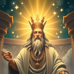 An artistic representation of Ahura Mazda, the supreme god in Zoroastrianism, depicted as a wise and benevolent figure