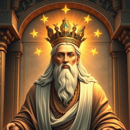 An artistic representation of Ahura Mazda, the supreme god in Zoroastrianism, depicted as a wise and benevolent figure