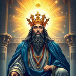 An artistic representation of Ahura Mazda, the supreme god in Zoroastrianism, depicted as a wise and benevolent figure