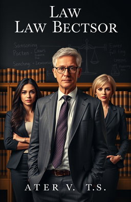 A captivating novel cover featuring a distinguished law professor in a scholarly setting