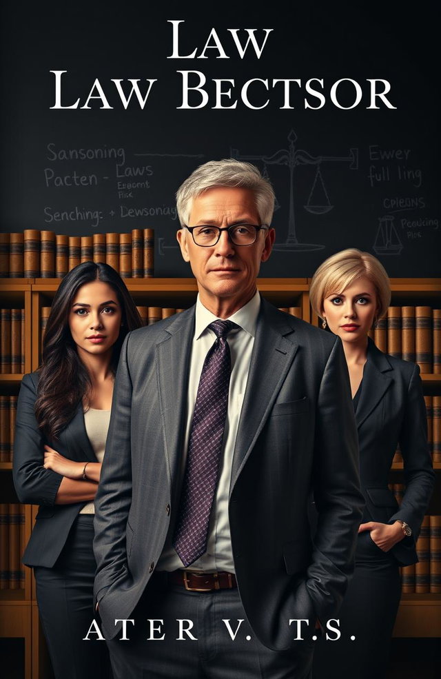 A captivating novel cover featuring a distinguished law professor in a scholarly setting