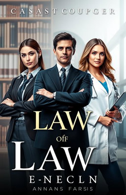 A captivating novel cover featuring a young male law professor, standing confidently with a thoughtful expression