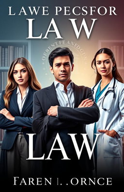 A captivating novel cover featuring a young male law professor, standing confidently with a thoughtful expression