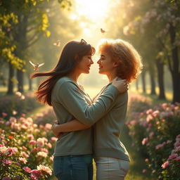 A warm and tender scene depicting two individuals in a heartfelt embrace