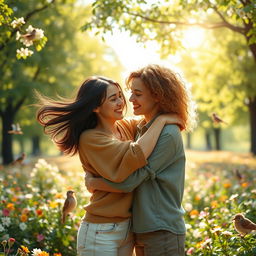 A warm and tender scene depicting two individuals in a heartfelt embrace