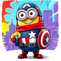 A playful Captain America minion character, styled with a round, chubby body dressed in a miniaturized, vibrant version of Captain America's iconic costume