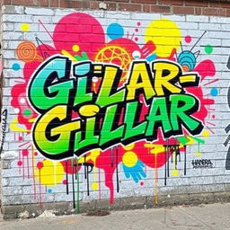 A vibrant and colorful street art mural featuring the bold, graffiti-style text "GILAR-GILAR" in dynamic, swirling lettering