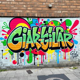 A vibrant and colorful street art mural featuring the bold, graffiti-style text "GILAR-GILAR" in dynamic, swirling lettering
