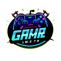A vibrant and modern logo for a video game, incorporating elements like a stylized game controller and pixel art