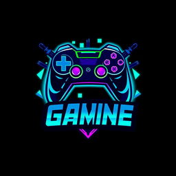A vibrant and modern logo for a video game, incorporating elements like a stylized game controller and pixel art
