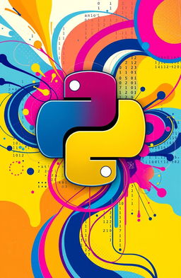 An artistic interpretation of a stylized Python logo integrated with vivid geometric patterns and bright, engaging colors