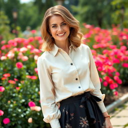 A stylish and attractive Russian woman aged 35 to 45, featuring a fashionable shoulder-length hairstyle with soft waves