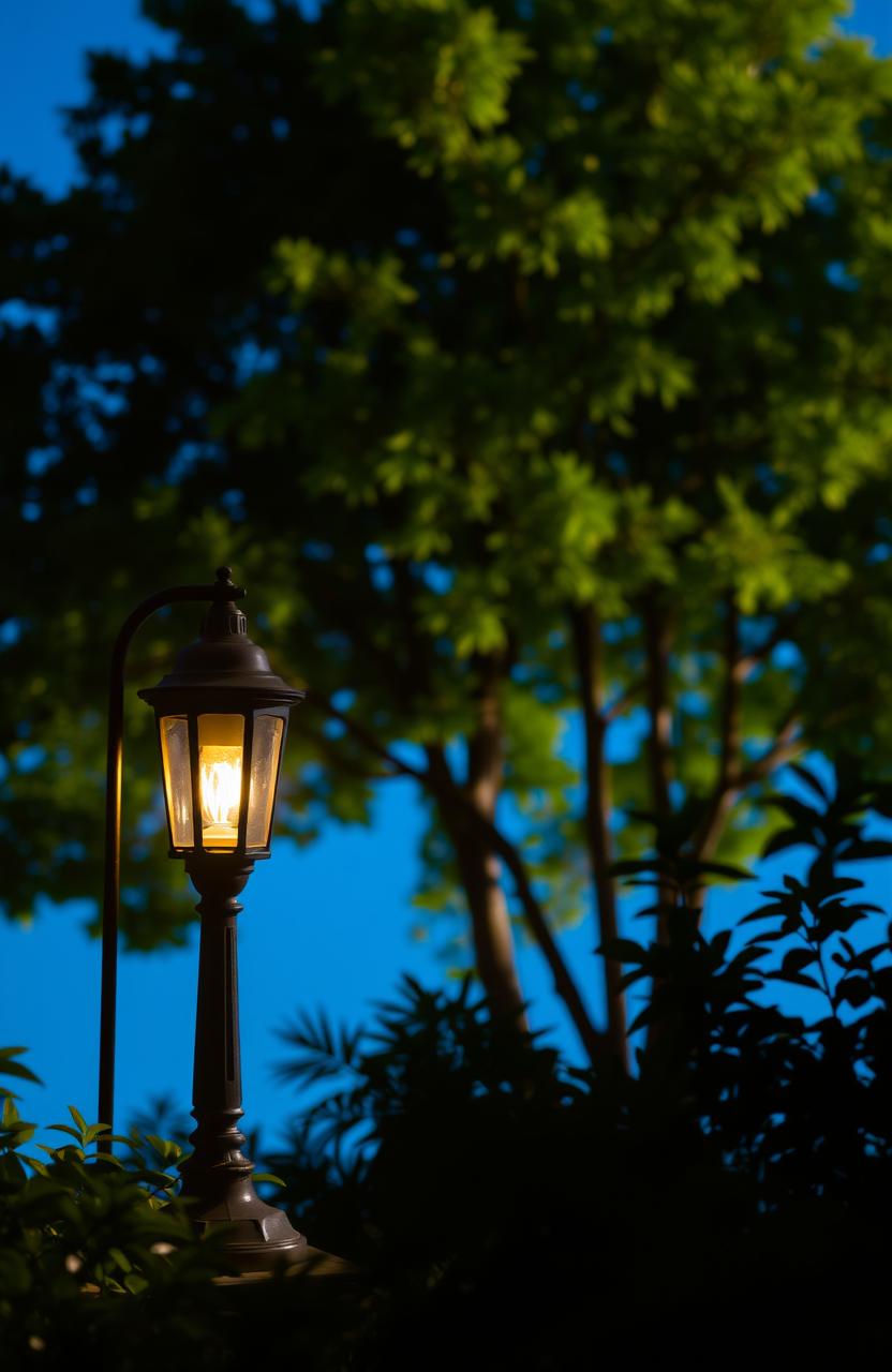 A serene scene featuring a bright blue background with lush green trees silhouetted against it