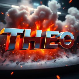 A stunning 3D representation of the word 'THEO', designed to look like it came straight out of an action movie