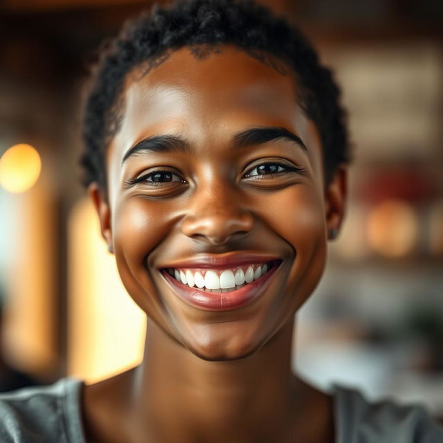 A digital portrait of a person with a warm, inviting smile, showcasing joyful expression