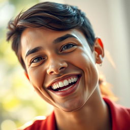 A digital portrait of a person with a warm, inviting smile, showcasing joyful expression