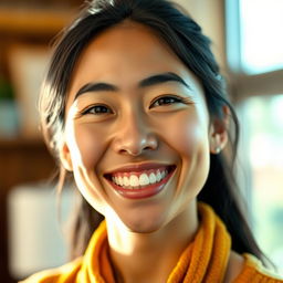 A digital portrait of a person with a warm, inviting smile, showcasing joyful expression