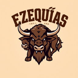A logo for a volleyball team named Ezequías featuring a prominent buffalo in the center, showcasing details in brown that highlight its strength and power