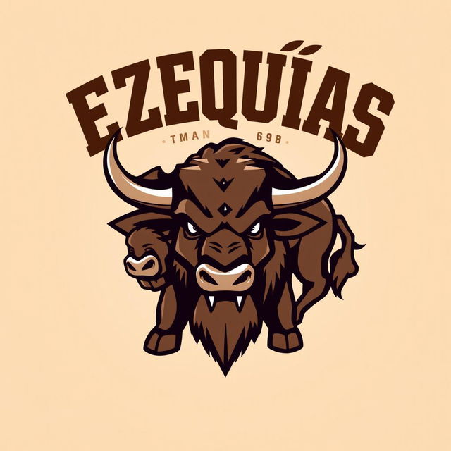 A logo for a volleyball team named Ezequías featuring a prominent buffalo in the center, showcasing details in brown that highlight its strength and power