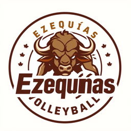 A logo for a volleyball team named Ezequías featuring a prominent buffalo in the center, showcasing details in brown that highlight its strength and power