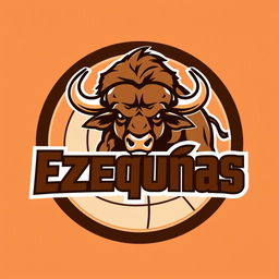 A logo for a volleyball team named Ezequías featuring a prominent buffalo in the center, showcasing details in brown that highlight its strength and power