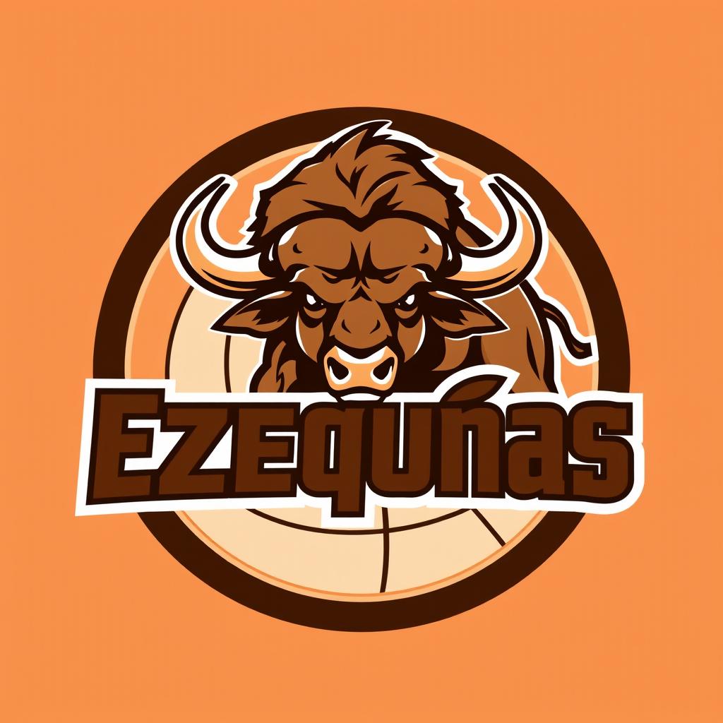 A logo for a volleyball team named Ezequías featuring a prominent buffalo in the center, showcasing details in brown that highlight its strength and power