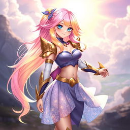 A character design that beautifully combines the features of Seraphine and Leona from League of Legends into one unique girl