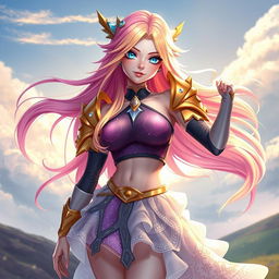 A character design that beautifully combines the features of Seraphine and Leona from League of Legends into one unique girl