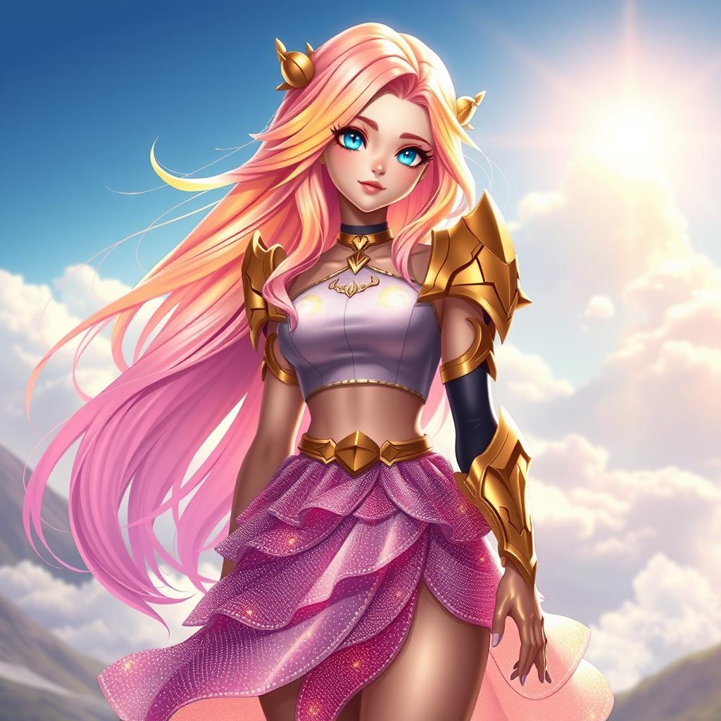 A character design that beautifully combines the features of Seraphine and Leona from League of Legends into one unique girl