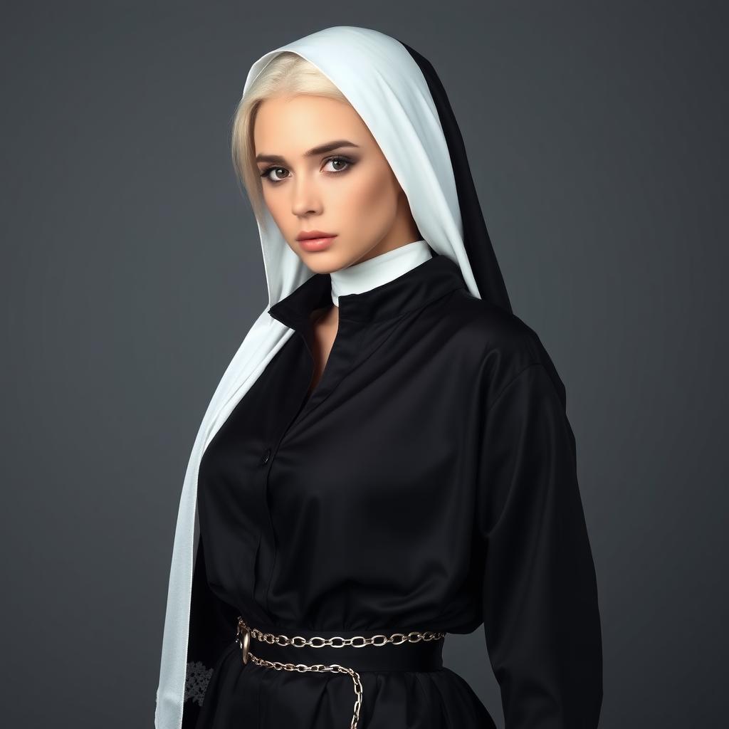 A young attractive woman with white hair, a touch of blush on her cheeks, and slightly plump lips