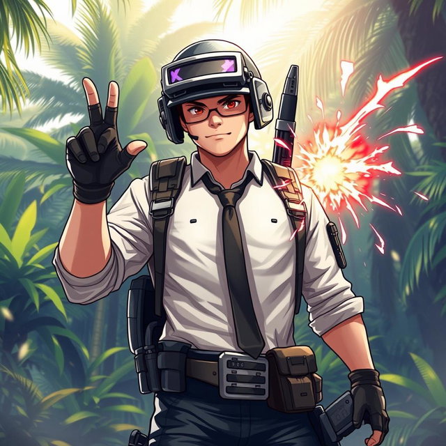 A dynamic illustration of a PUBG character, wearing military gear and a helmet, snapped his fingers with a confident expression