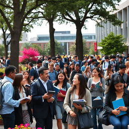 A bustling university campus filled with students and faculty