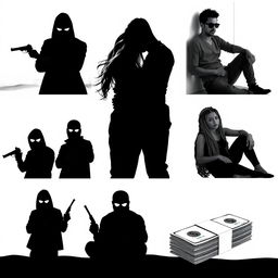 A striking black-and-white image featuring a silhouette of a man and woman at the center