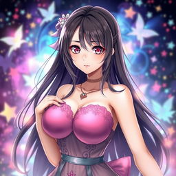 A striking anime girl with large breasts, depicted in a captivating and artistic style