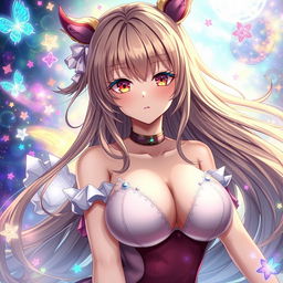 A striking anime girl with large breasts, depicted in a captivating and artistic style