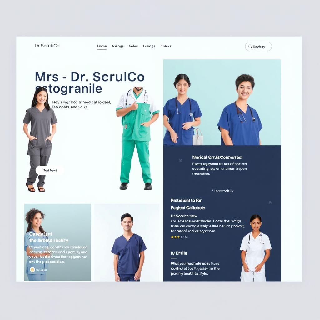 A modern and stylish Instagram main page layout for a medical uniform brand named 'Dr ScrubCo'
