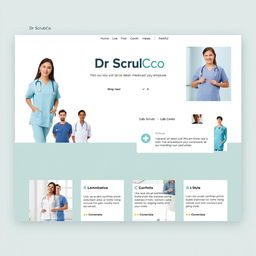A modern and stylish Instagram main page layout for a medical uniform brand named 'Dr ScrubCo'