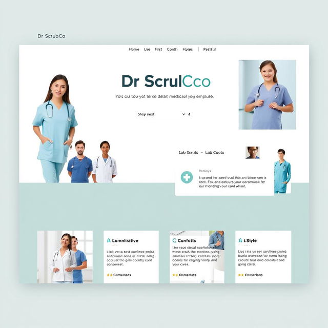 A modern and stylish Instagram main page layout for a medical uniform brand named 'Dr ScrubCo'
