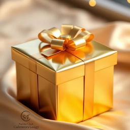 A beautiful, simple yet attractive golden gift box with a shiny finish, adorned with a delicate bow on top