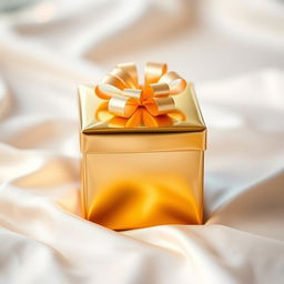 A beautiful, simple yet attractive golden gift box with a shiny finish, adorned with a delicate bow on top